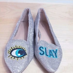 Express I Slay Pointed Glitter Flats Size 9